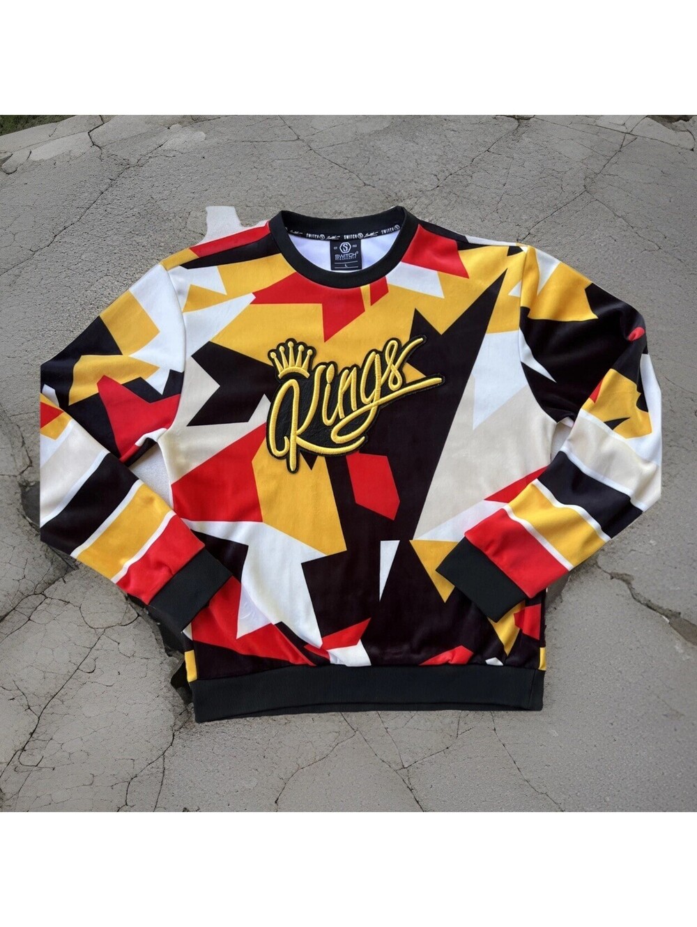 Switch Velour Sweatshirt Streetwear Hip Hop Crewneck Kings Print Oversized L